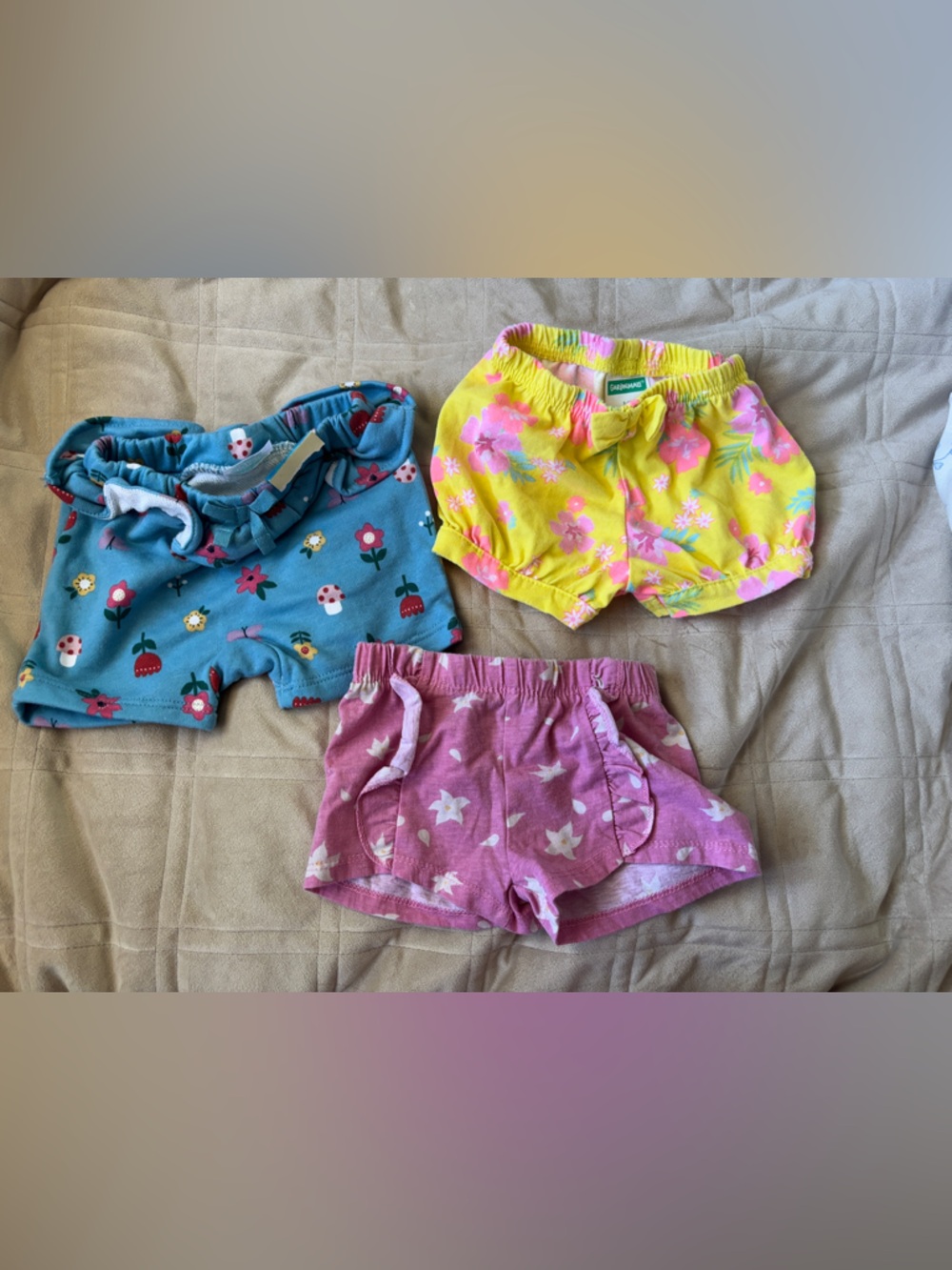 Garanimals Kids Floral & Star Shorts Trio - Blue, Yellow, Pink